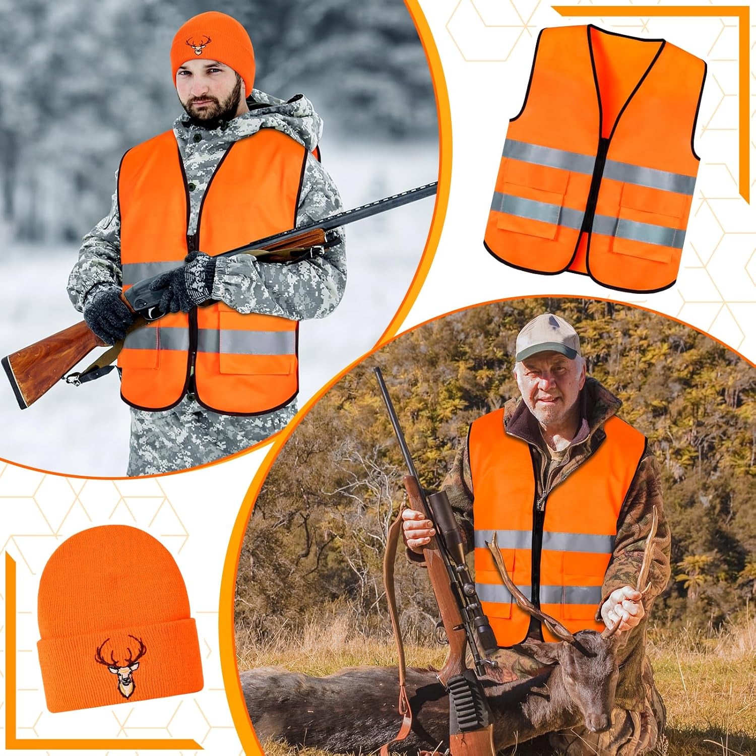 Blaze Orange Safety Vest and Hat Set for Outdoor Sports and Hunting Gear