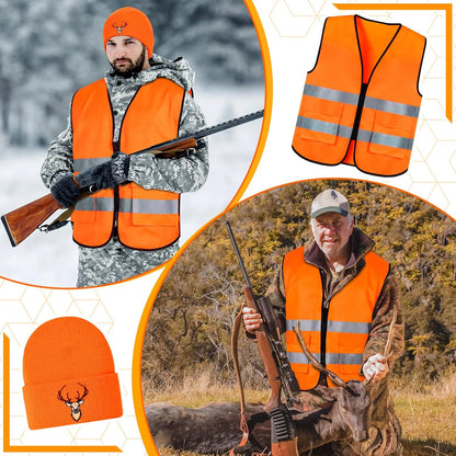 Blaze Orange Safety Vest and Hat Set for Outdoor Sports and Hunting Gear