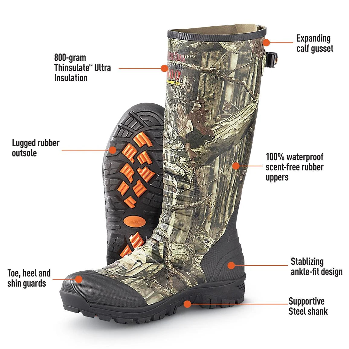 Men'S Ankle Fit Waterproof 800-Gram Insulated Rubber Boots Mossy Oak Country DNA 9D (Medium)