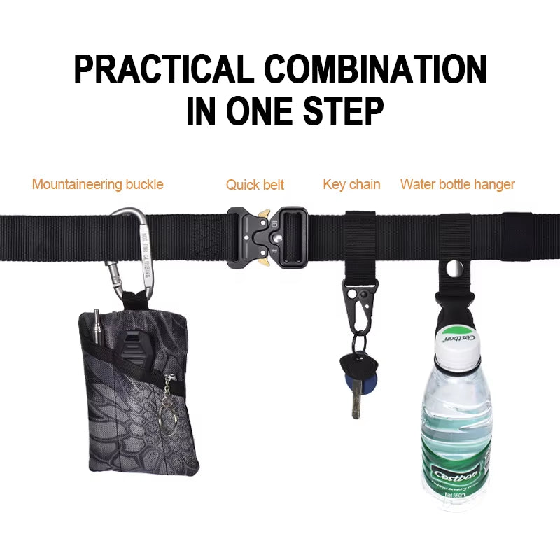 Quick Release Tactical Belts Men Canvas Waistband with Water Bottle Hanging Hook Carabiners Outdoor Hunting Gear Kit