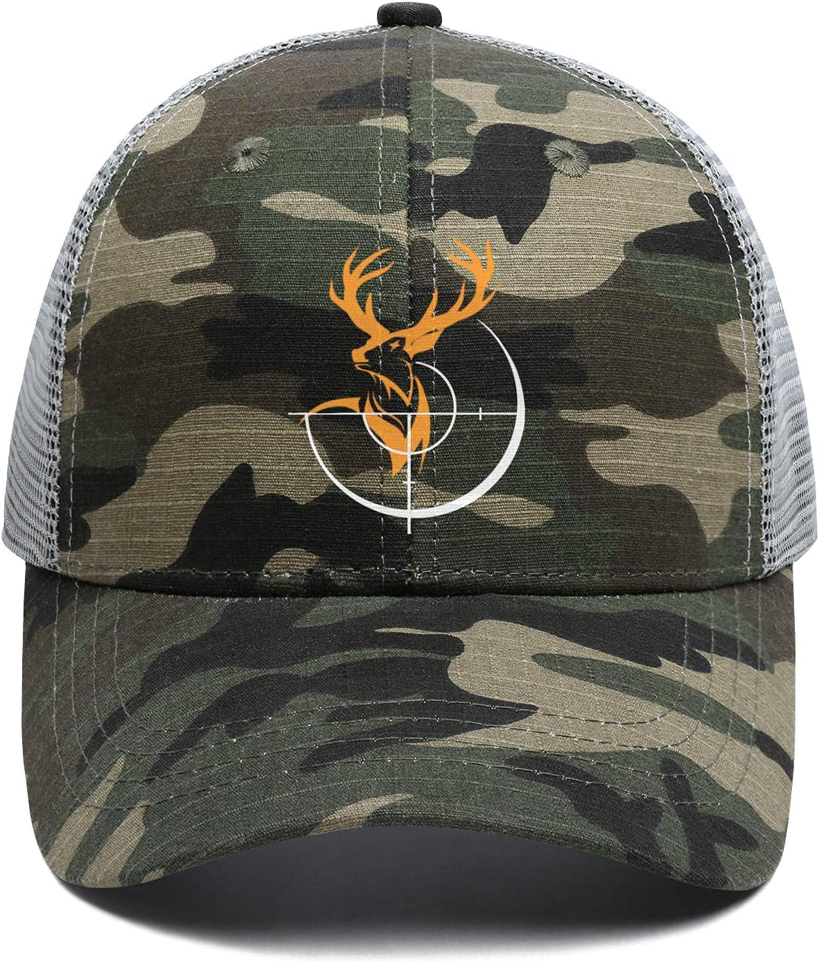 Deer Hunting Camo Trucker Hats Snapback Adult Unisex Adjustable Blaze Orange Antlers Logo Mesh Baseball Cap