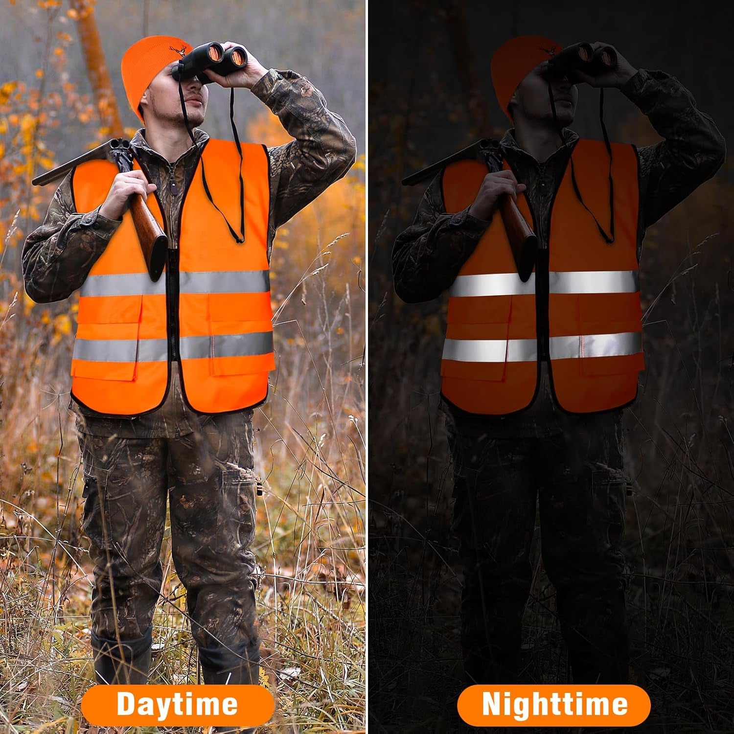 Blaze Orange Safety Vest and Hat Set for Outdoor Sports and Hunting Gear