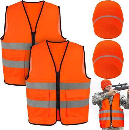 Blaze Orange Hunting Vest and Beanie Set - High Visibility Safety Gear