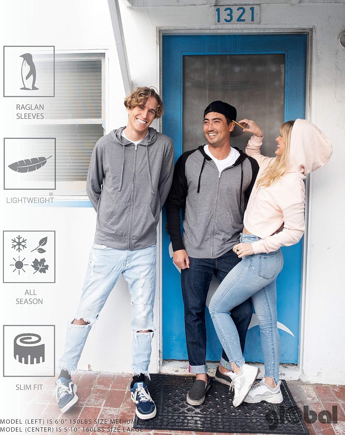 Long Sleeve T-Shirt Sweatshirts for Men, Lightweight Zip-Up Hoodie, Navy Heather, XXL