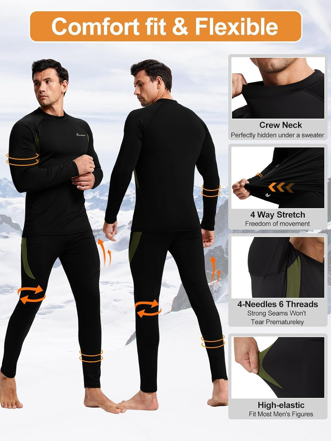 Thermal Underwear for Men Long Johns Fleece Lined Hunting Gear Bottom Top Set Base Layer for Cold Weather Gift