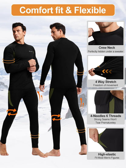 Thermal Underwear for Men Long Johns Fleece Lined Hunting Gear Bottom Top Set Base Layer for Cold Weather Gift