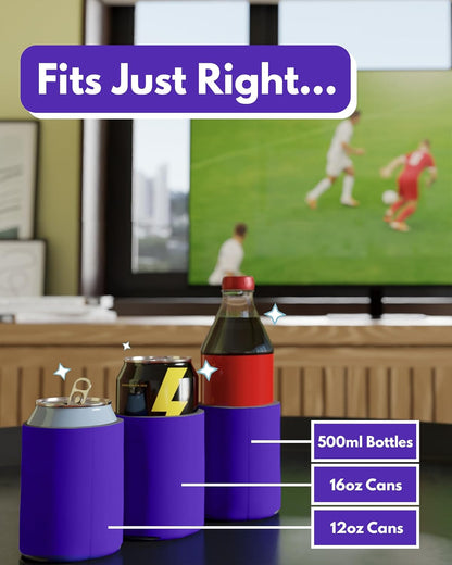 100 Pack Purple Blank Can Cooler Sleeves, Customizable Bulk Insulated Foam for Beer, Collapsible Plain Drink Holder, Cold Soda Insulator, 12Oz Regular, 16Oz Tall Cans